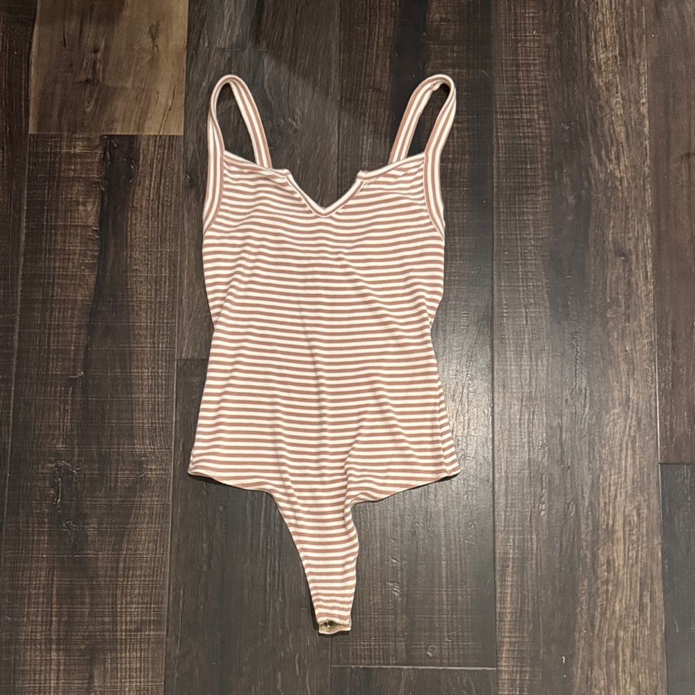 Privacy Please Striped Bodysuit in Pink and White
